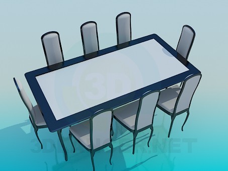 3d модель Обеденный стол и стулья в наборе – превью 3d модель Обеденный стол и стулья в наборе – превью