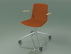 Chair 5918 (on casters, with front trim, with armrests, natural birch)