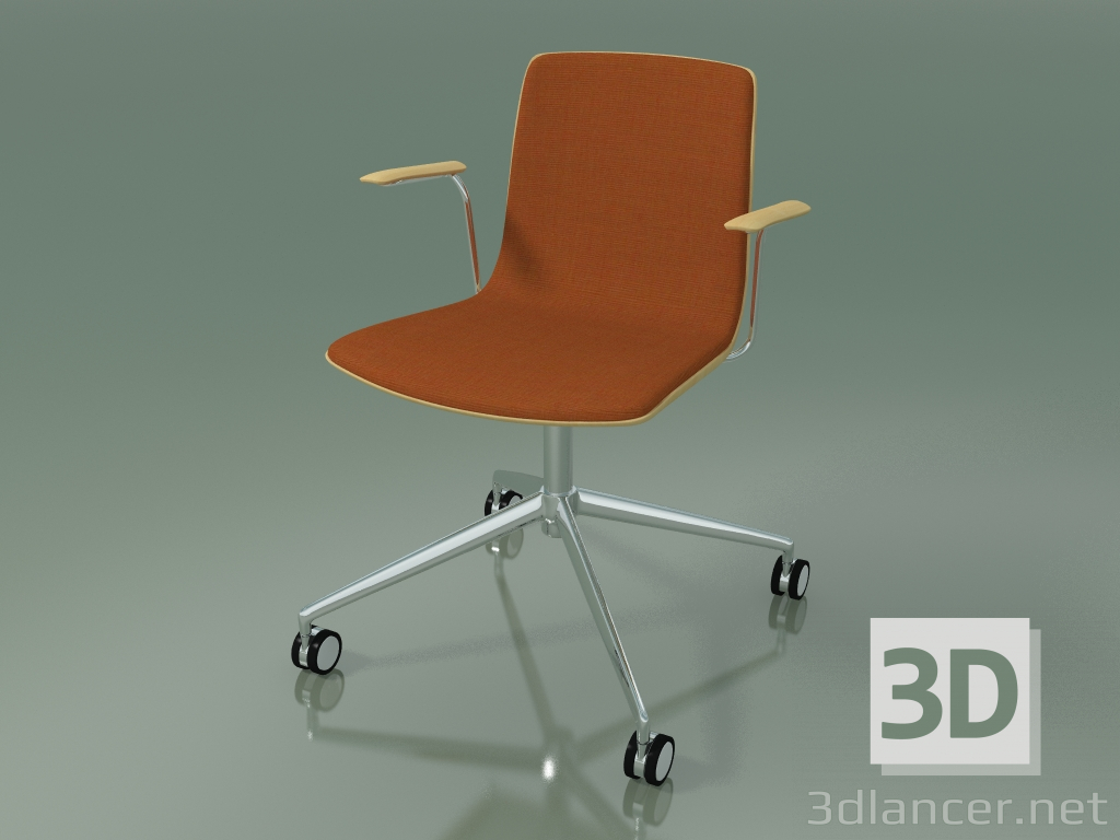 modello 3D Sedia 5918 (con rotelle, con rivestimento frontale, con braccioli, betulla naturale) - anteprima