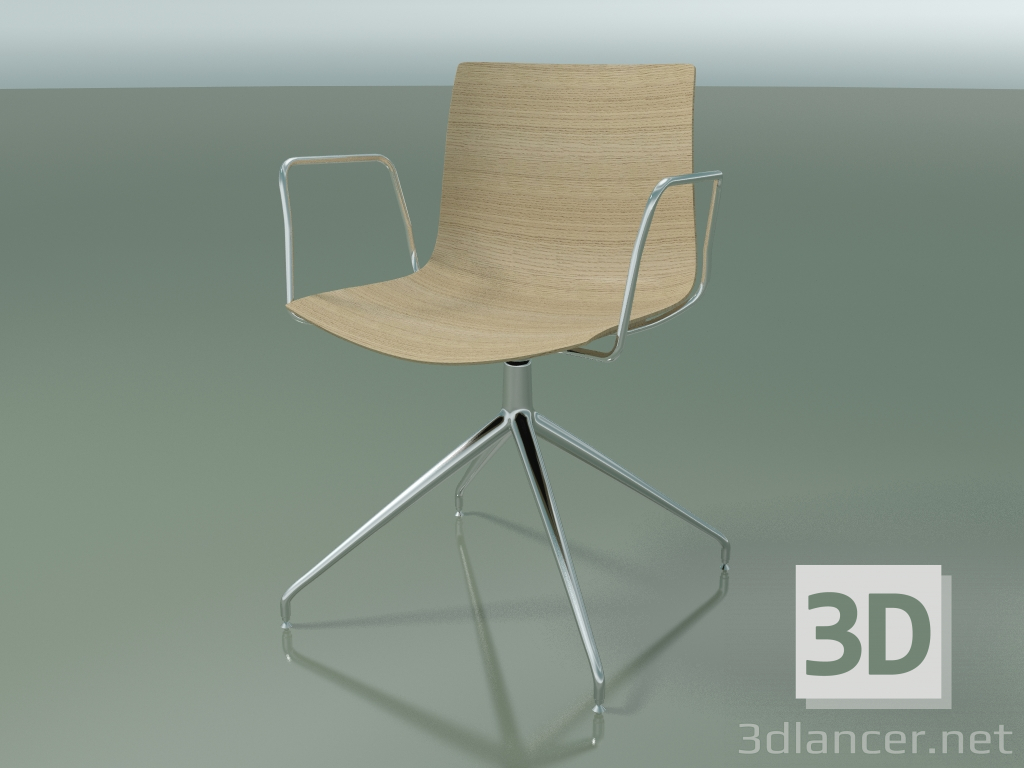 modèle 3D Chaise 0377 (pivotante, avec accoudoirs, sans rembourrage, LU1, chêne blanchi) - preview