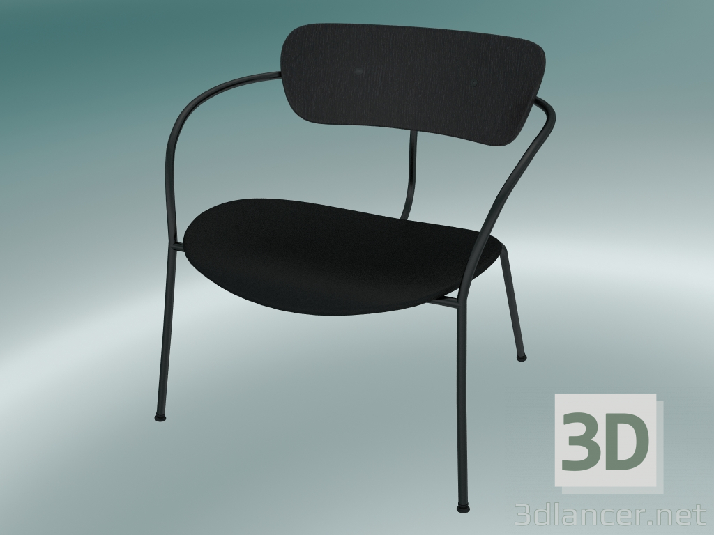 modello 3D Chair Pavilion (AV6, H 70cm, 65x69cm, Rovere laccato nero, Pelle - Seta nera) - anteprima