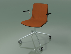 Chair 5918 (on casters, with upholstery in the front, with armrests, black birch)