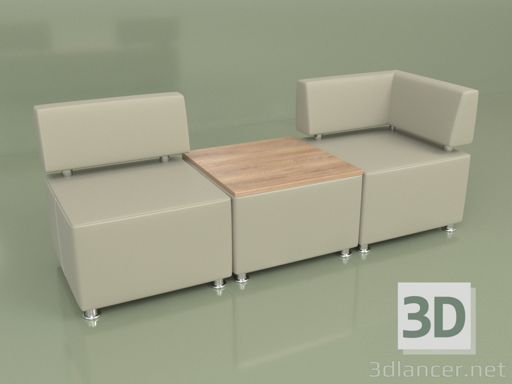 modèle 3D Canapé modulable Malta (Set 1, Cuir blanc) - preview