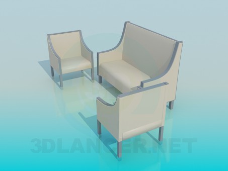 3d модель Диван и кресла – превью 3d модель Диван и кресла – превью