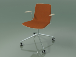 Chair 5918 (on casters, with upholstery in the front, with armrests, white birch)