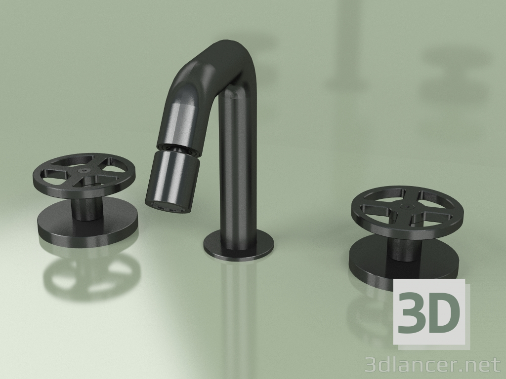 modello 3D Miscelatore bidet 3 fori con bocca orientabile (20 37 V, ON) - anteprima