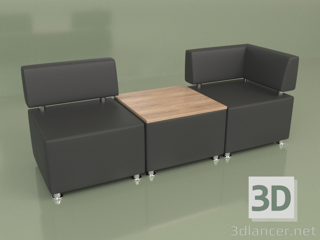 3D Modell Modulares Sofa Malta (Set 1, Schwarzes Leder) - Vorschau