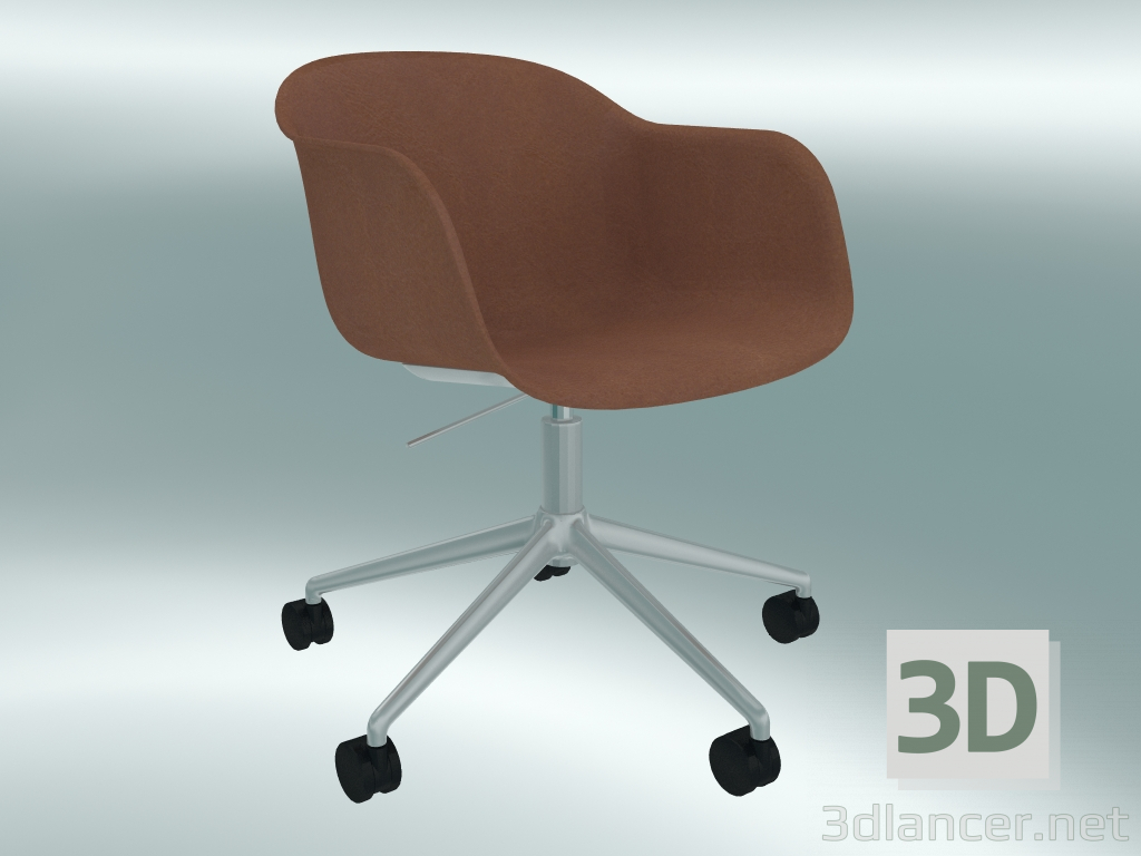3d model Armchair with gas lift Fiber (Cognac Silk leather, Aluminum) - preview