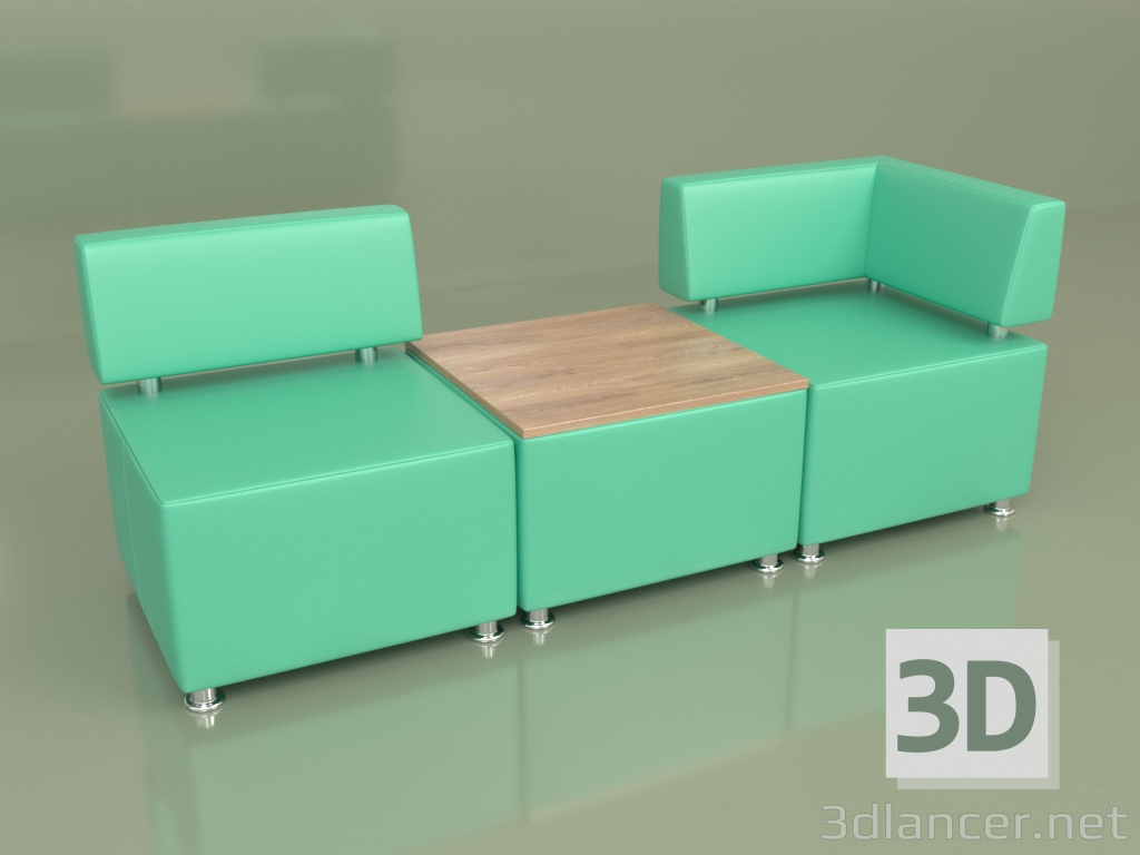 3D Modell Modulares Sofa Malta (Set 1, Grünes Leder) - Vorschau