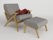 lounge_armchair_with_pouf (Wooden lounge chair with pouf)