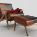 3d lounge_armchair_with_pouf (Wooden lounge chair with pouf) model buy - render