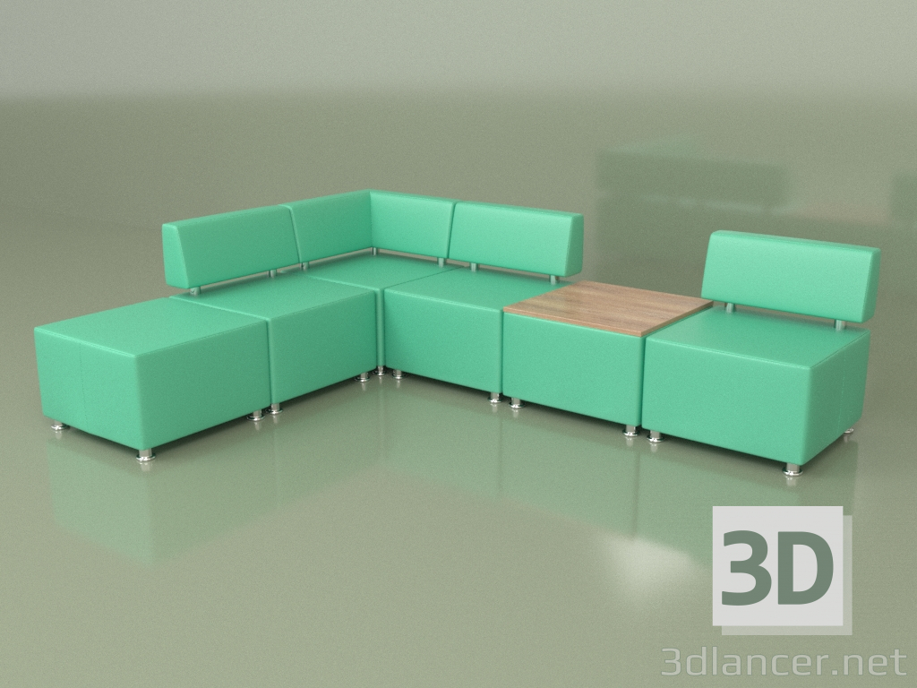 3d модель Диван модульный Мальта (Set 2, Green leather) – превью