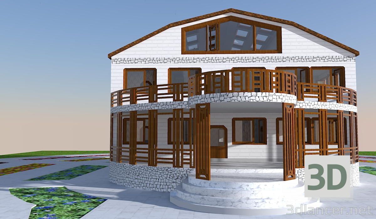 3 डी मॉडल अटारी के साथ दो मंजिला घर - पूर्वावलोकन