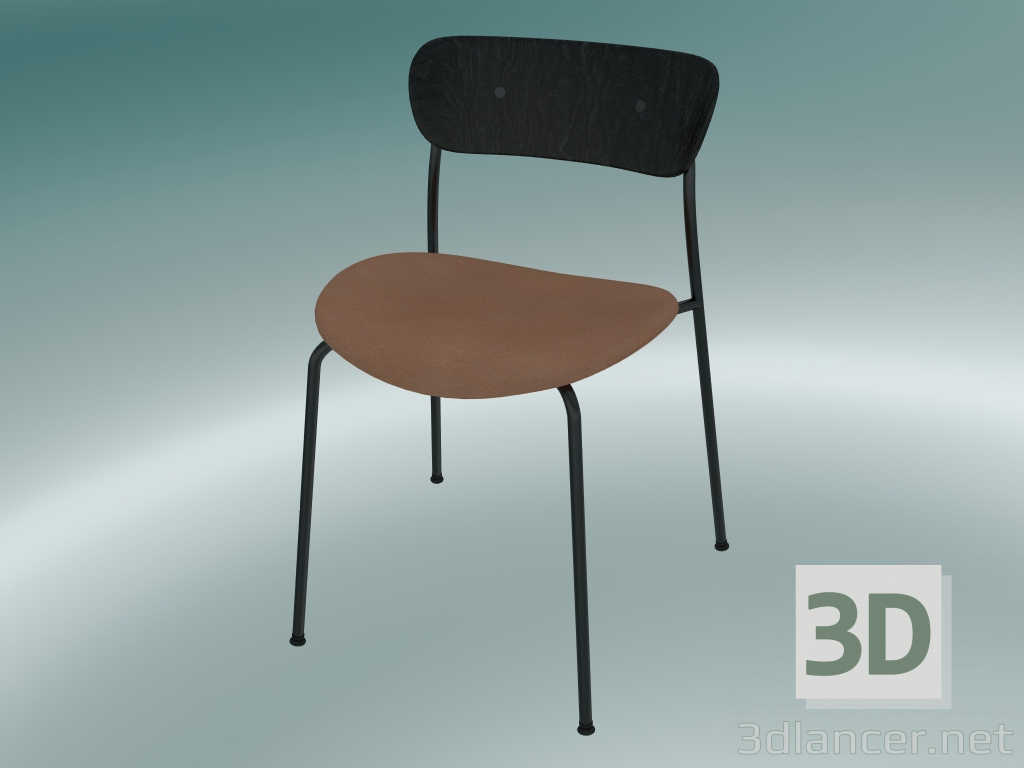 modello 3D Chair Pavilion (AV3, H 76cm, 50x52.5cm, Rovere tinto nero, Pelle - Seta cognac) - anteprima