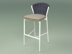 Bar stool 250 (Metal Milk, Teak, Padded Belt Gray-Blue)