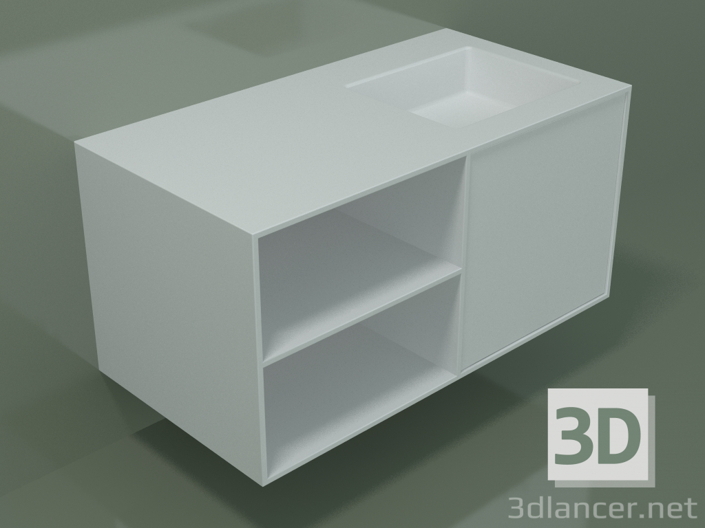 3D Modell Waschbecken mit Schublade und Fach (06UC534D2, Glacier White C01, L 96, P 50, H 48 cm) - Vorschau