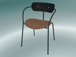 Chair Pavilion (AV4, H 76cm, 52x56cm, Rovere tinto nero, Pelle - Cognac Silk)