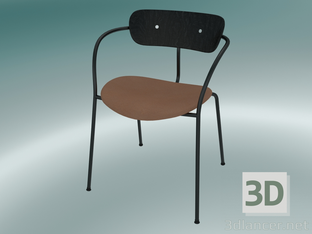 modello 3D Chair Pavilion (AV4, H 76cm, 52x56cm, Rovere tinto nero, Pelle - Cognac Silk) - anteprima