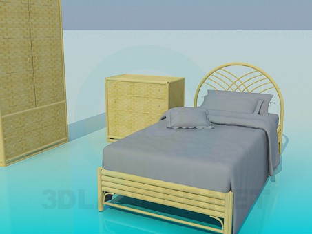 3d model Set of wicker furniture in the bedroom - preview 3d model Set of wicker furniture in the bedroom - preview