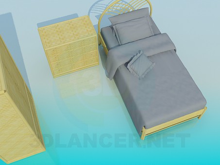 3d model Set of wicker furniture in the bedroom - preview 3d model Set of wicker furniture in the bedroom - preview