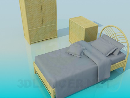 3d model Set of wicker furniture in the bedroom - preview 3d model Set of wicker furniture in the bedroom - preview