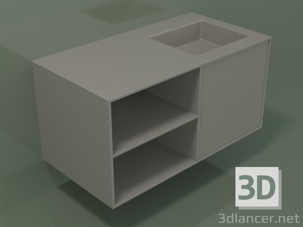 modello 3D Lavabo con cassetto e vano (06UC534D2, Clay C37, L 96, P 50, H 48 cm) - anteprima