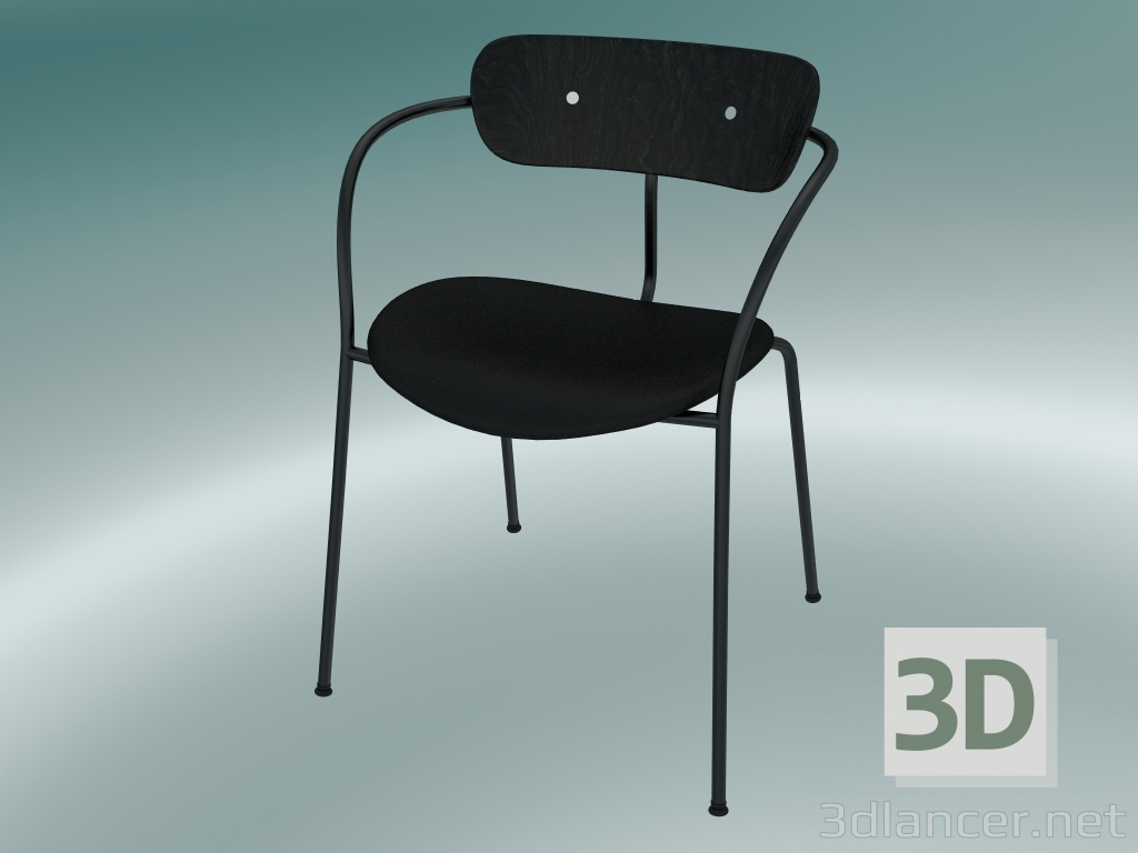 modello 3D Chair Pavilion (AV4, H 76cm, 52x56cm, Rovere tinto nero, Pelle - Seta nera) - anteprima