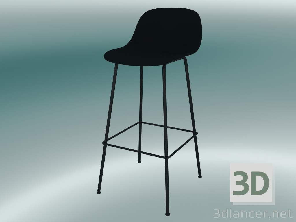 modello 3D Sedia da bar con schienale e base in tubi di fibra (H 75 cm, Nero) - anteprima