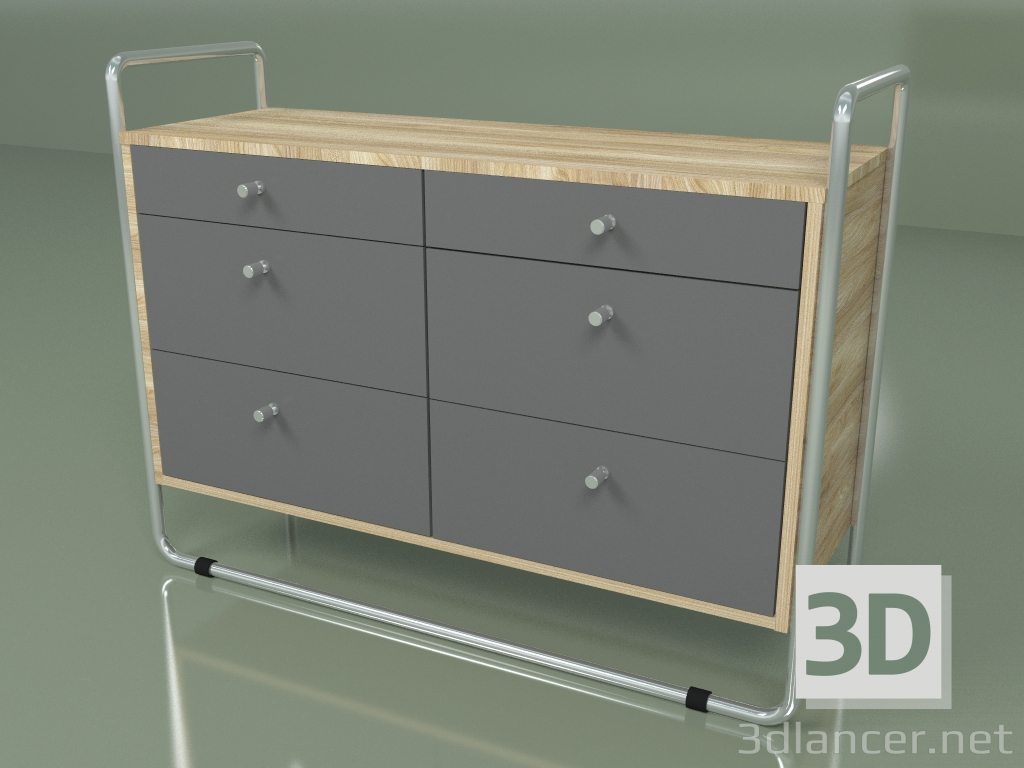 3D Modell Kommode (hellgrau, helles Furnier) - Vorschau