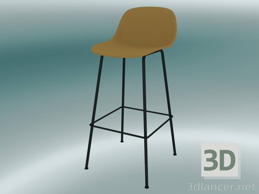 modello 3D Sedia da bar con schienale e base in tubi di fibra (H 75 cm, Ocra, Nero) - anteprima