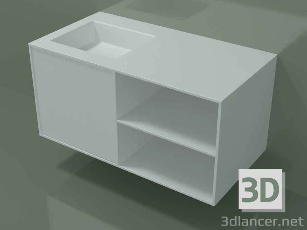 3D Modell Waschbecken mit Schublade und Fach (06UC534S2, Glacier White C01, L 96, P 50, H 48 cm) - Vorschau