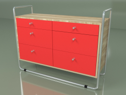 Chest of drawers (red, light veneer)