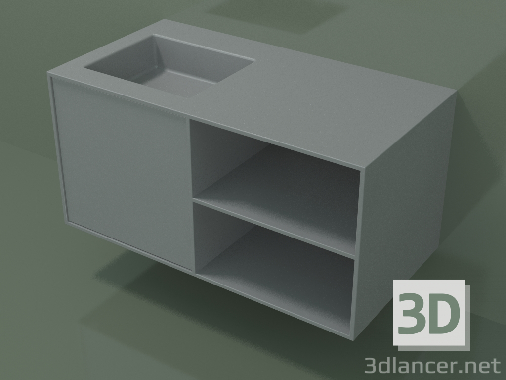 3D Modell Waschbecken mit Schublade und Fach (06UC534S2, Silbergrau C35, L 96, P 50, H 48 cm) - Vorschau