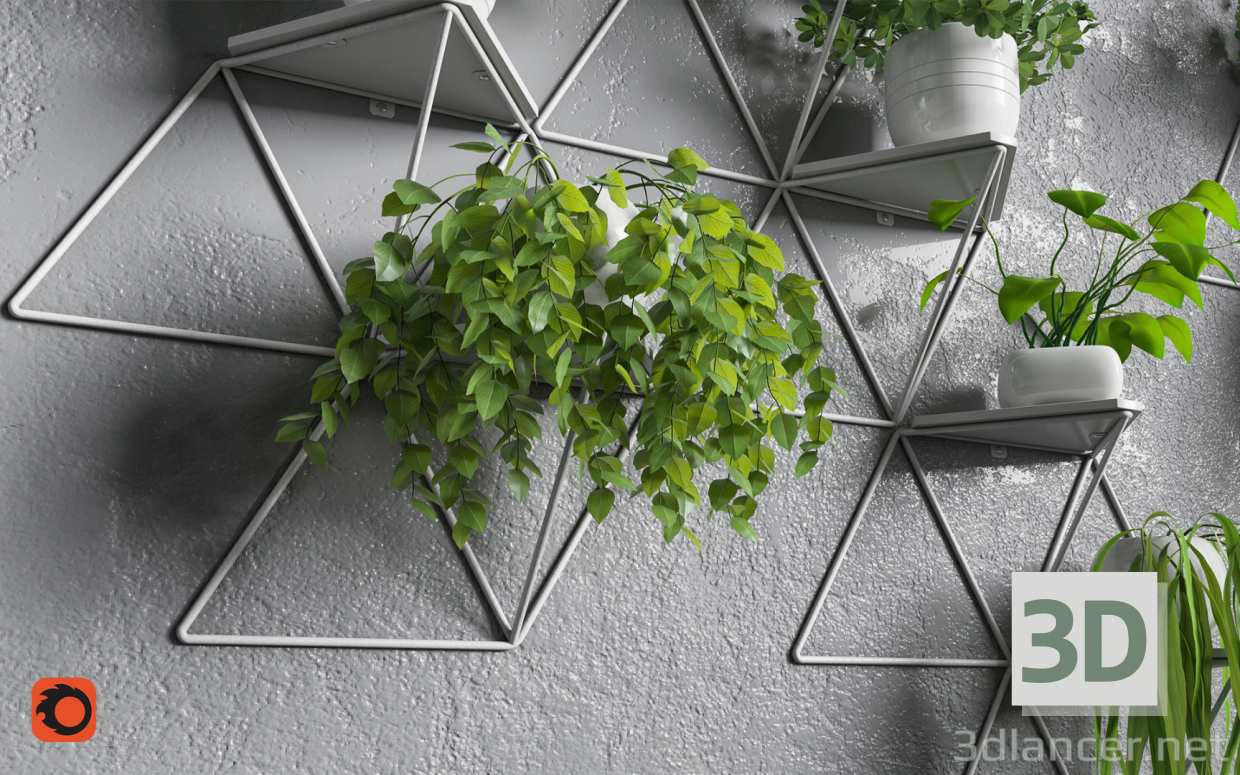 3d Modular shelf with plants. model buy - render