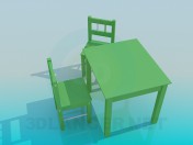 Mesa e cadeiras na sala de jogos
