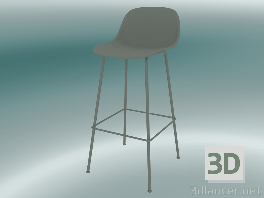modèle 3D Chaise de bar avec dossier et base en tubes de fibre (H 75 cm, gris) - preview