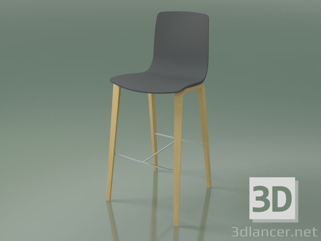 modello 3D Sgabello da bar 3997 (4 gambe in legno, polipropilene, betulla naturale) - anteprima