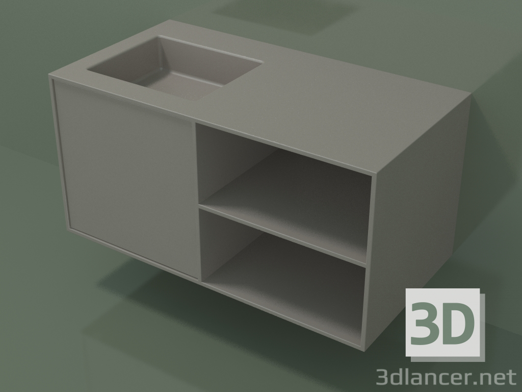 modèle 3D Lavabo avec tiroir et compartiment (06UC534S2, Clay C37, L 96, P 50, H 48 cm) - preview