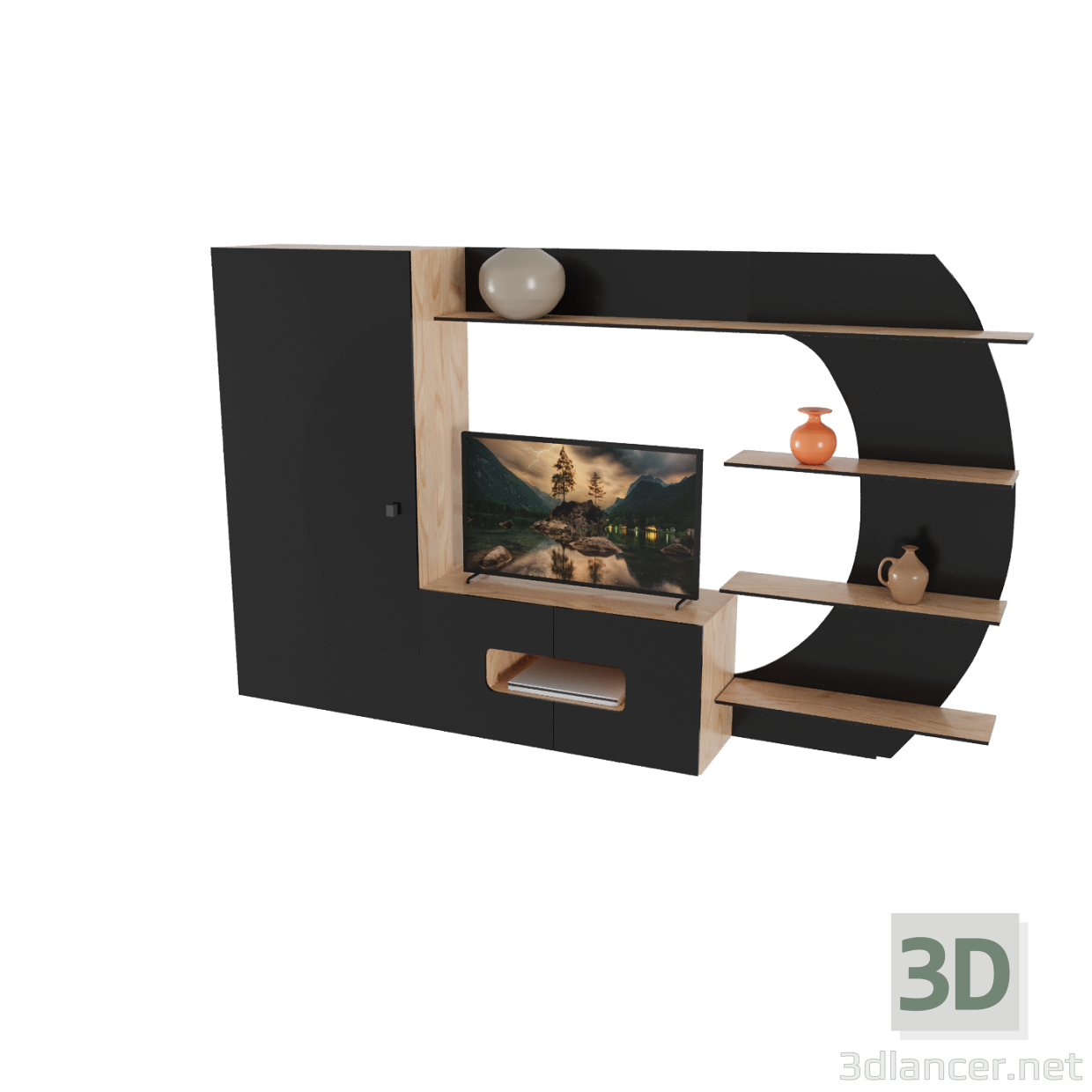 3d Wardrobe in the living room model buy - render