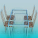 3 डी मॉडल कांच तालिका के शीर्ष पर और कुर्सियों सेट के साथ तालिका - पूर्वावलोकन