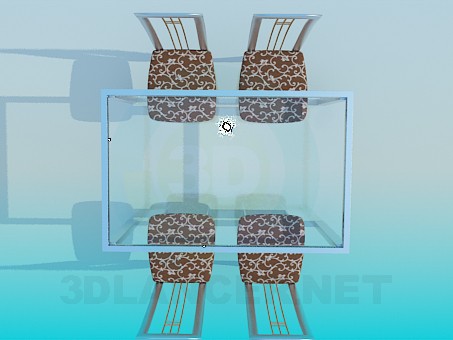 modelo 3D Mesa con sistema de cristal del tablero de la mesa y sillas - escuchar modelo 3D Mesa con sistema de cristal del tablero de la mesa y sillas - escuchar