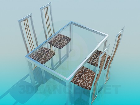 modelo 3D Mesa con sistema de cristal del tablero de la mesa y sillas - escuchar modelo 3D Mesa con sistema de cristal del tablero de la mesa y sillas - escuchar