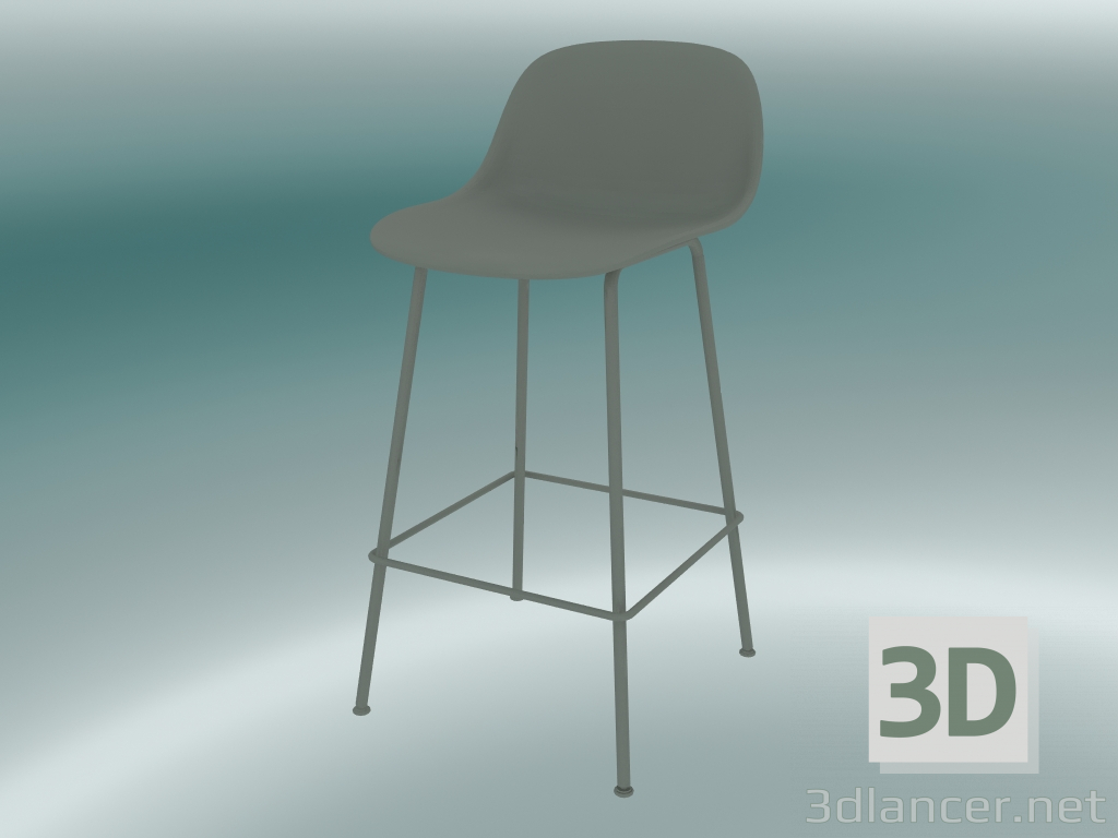 modèle 3D Chaise de bar avec dossier et base en tubes de fibre (H 65 cm, gris) - preview