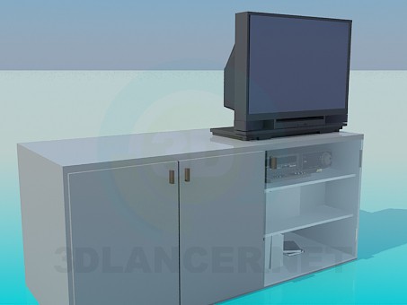 Modelo 3d Mesa de cabeceira com prateleiras para sistemas de áudio e vídeo - preview