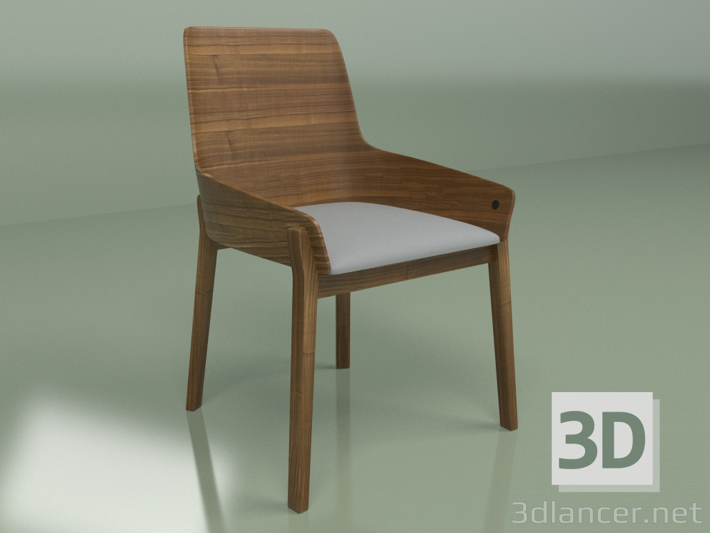 3D Modell Stuhl Safia mit gepolsterter Sitzfläche (Walnuss, Grau) - Vorschau
