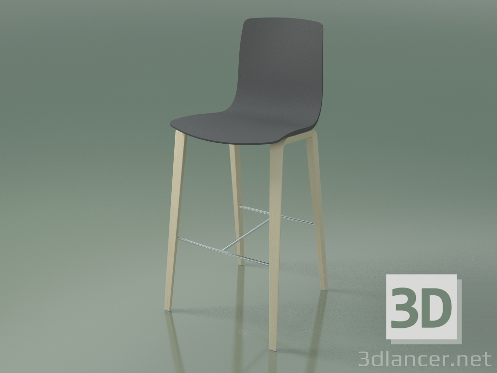 modello 3D Sgabello da bar 3997 (4 gambe in legno, polipropilene, betulla bianca) - anteprima