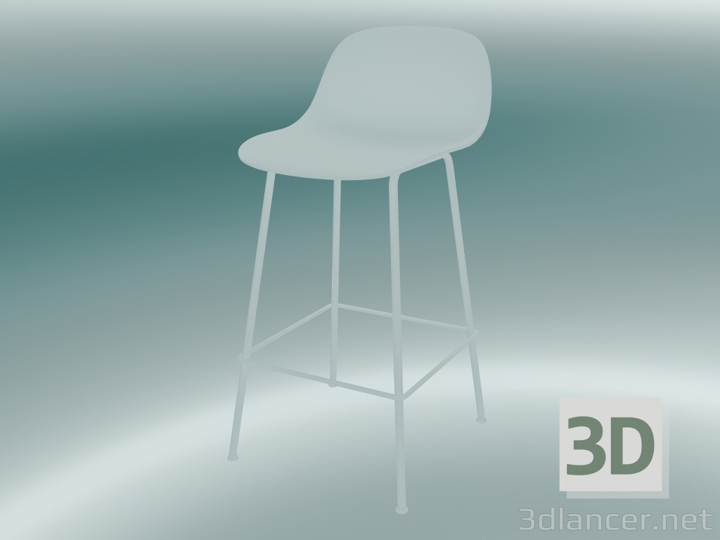 modèle 3D Chaise de bar avec dossier et base en tubes de fibre (H 65 cm, blanc) - preview