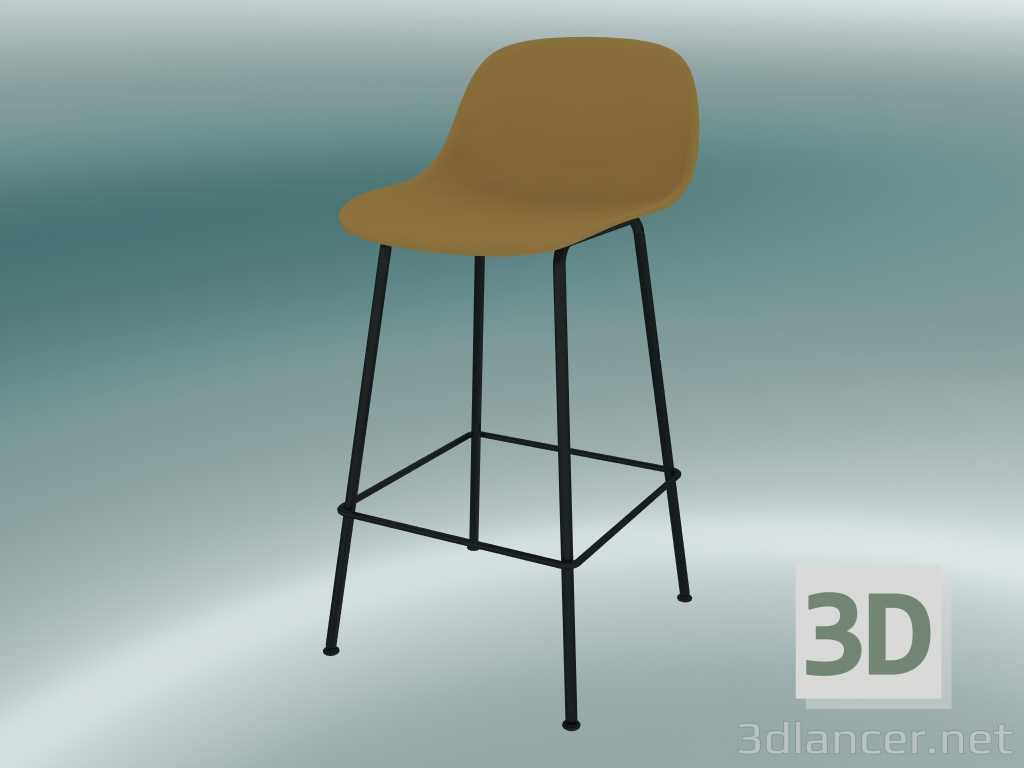 modello 3D Sedia da bar con schienale e base in tubi di fibra (H 65 cm, Ocra, Nero) - anteprima