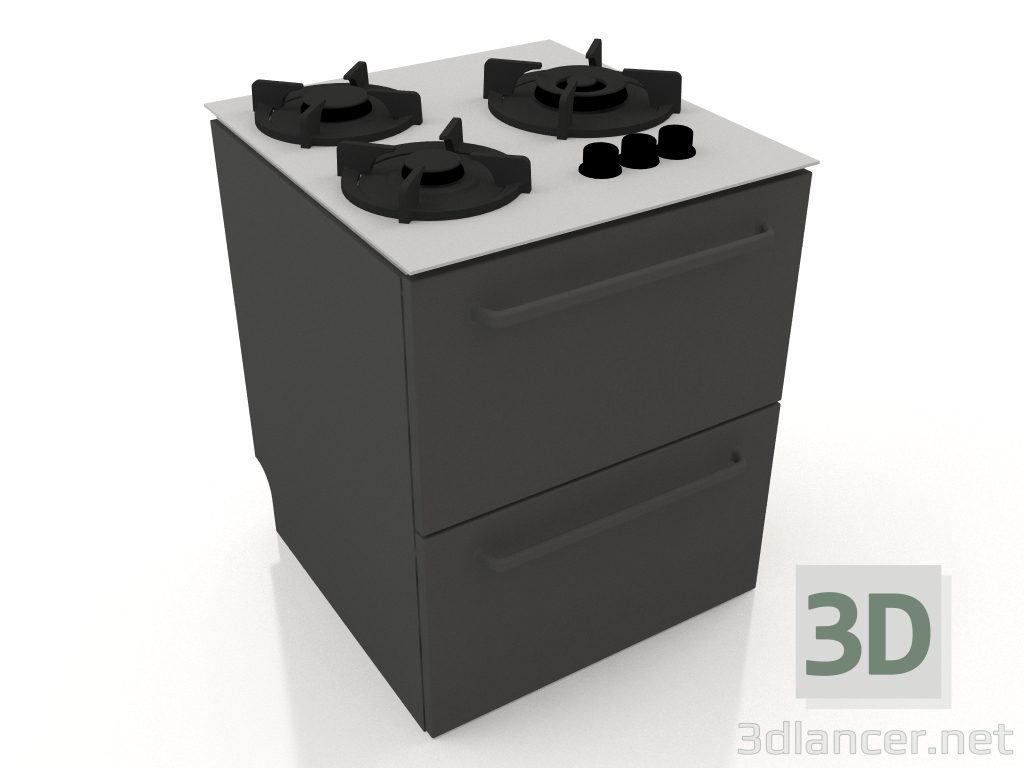 modello 3D Fornello a gas 60 cm (nero) - anteprima