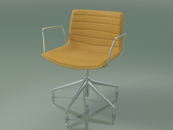 Cadeira 0235 (5 pés, com braços, cromado, com estofamento em couro)